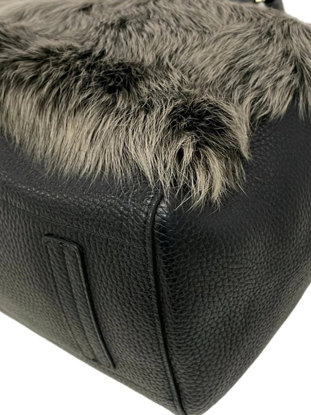 Accessoires De Mademoiselle (ADMJ) Black Gray Beige Leather Fur Tote Bag - Picture 6 of 10
